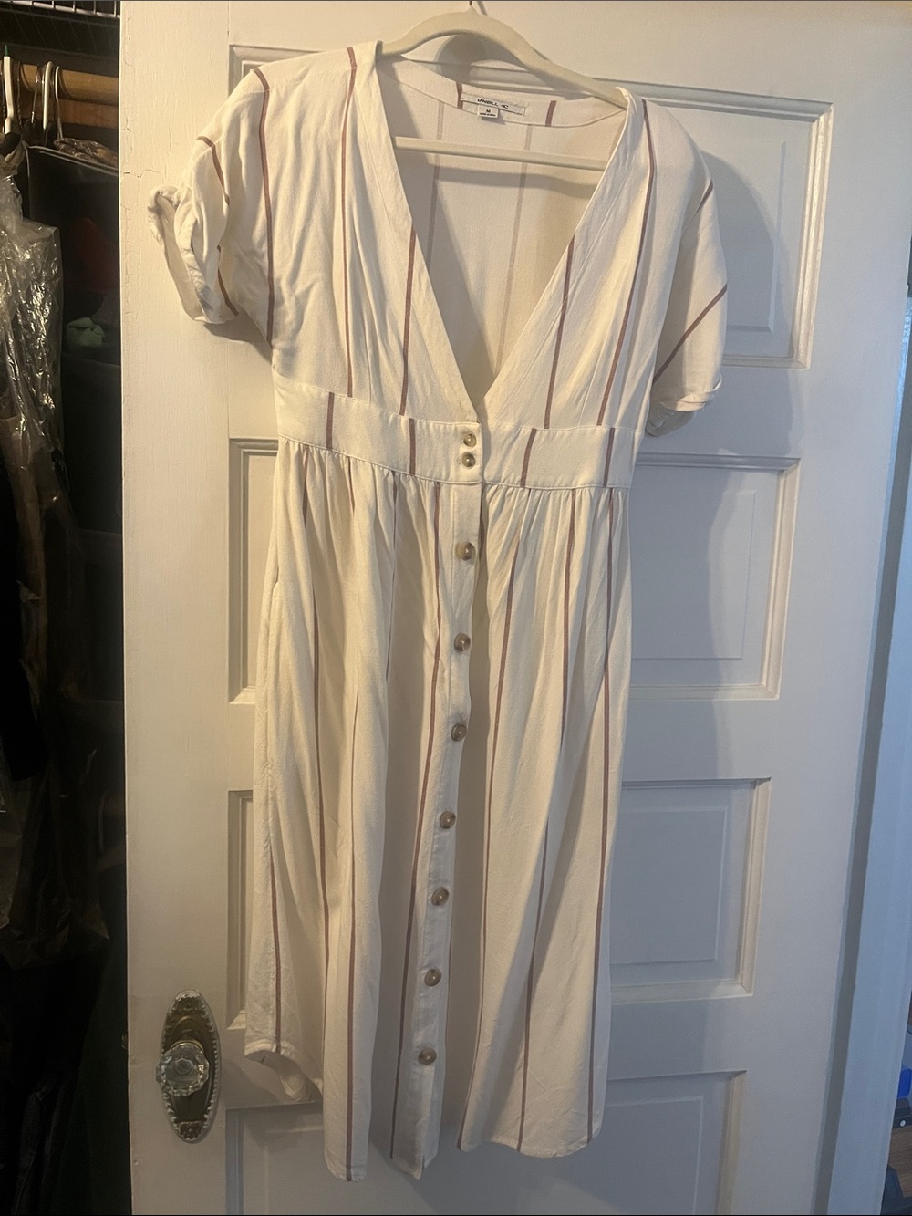 O'Neill Cream Button-Front V-Neck Midi Dress